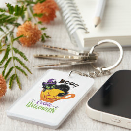 ブー黒猫、怖いカボチャのコーヒーハロウィーン キーホルダー