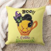 ブー黒猫、怖いカボチャのコーヒーハロウィーン クッション (ブランケット)