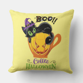 ブー黒猫、怖いカボチャのコーヒーハロウィーン クッション