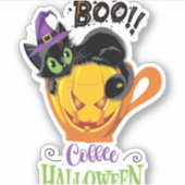 ブー黒猫、怖いカボチャのコーヒーハロウィーン シール (正面)
