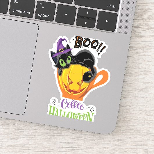 ブー黒猫、怖いカボチャのコーヒーハロウィーン シール (詳細)