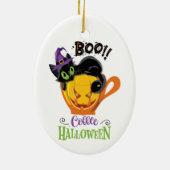 ブー黒猫、怖いカボチャのコーヒーハロウィーン セラミックオーナメント (裏面)