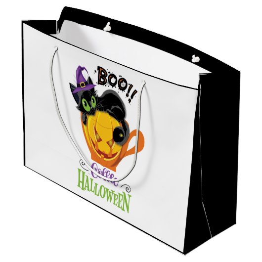 ブー黒猫、怖いカボチャのコーヒーハロウィーン ラージペーパーバッグ (裏面アングル)