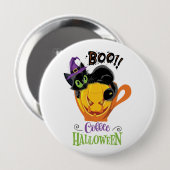 ブー黒猫、怖いカボチャのコーヒーハロウィーン 缶バッジ (正面&裏面)