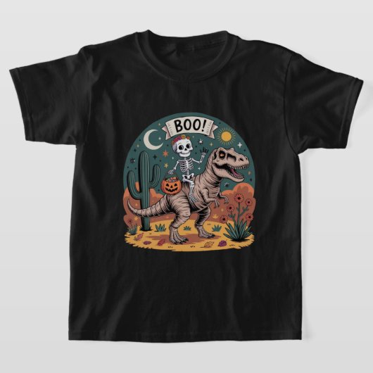 ブー!お菓子を持ったスケルトンの恐竜ライダー Tシャツ (レイダウン)