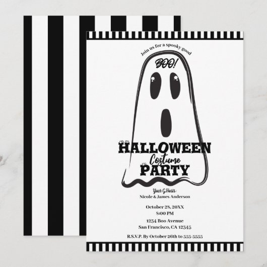 ブー！かわいいおばけのハロウィンコスチュームパーティー 招待状 (正面/裏面)