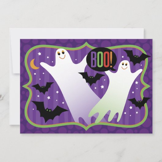ブー！かわいいおばけのハロウィンパーティーの招待状 招待状 (正面)