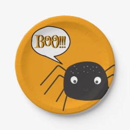 ブー！かわいいスパイダーカボチャのオレンジ ペーパープレート