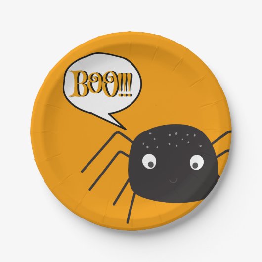 ブー！かわいいスパイダーカボチャのオレンジ ペーパープレート (正面)
