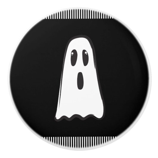 ブー！かわいい幽霊のハロウィン ブラック ホワイト セラミックノブ (正面)
