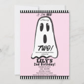 ブー！ かわいい幽霊 ピンクのハロウィン お誕生日おめでとう 招待状 (正面)
