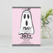 ブー！ かわいい幽霊 ピンクのハロウィン お誕生日おめでとう 招待状 (スタンド正面)