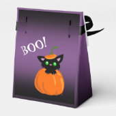 ブー！カボチャのハロウィーンのお願い箱に入った猫 フェイバーボックス (裏面サイド)