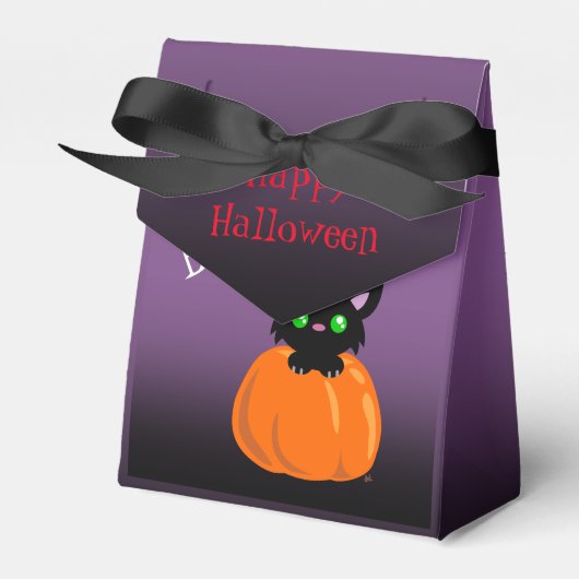 ブー！カボチャのハロウィーンのお願い箱に入った猫 フェイバーボックス (正面サイド)