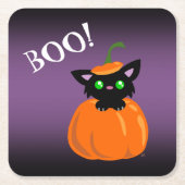 ブー！カボチャのハロウィーン紙コースターの猫 スクエアペーパーコースター (正面)