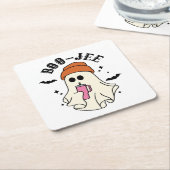 ブー・ジェー面白いハロウィーンタンブラーインスパイア幽霊 スクエアペーパーコースター (アングル)