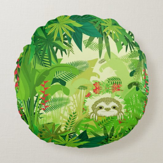 ブー・ジャングルのナマケモノを覗く ラウンドクッション (正面)