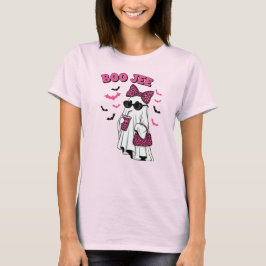 ブー・ジー・ゴースト 楽しい ピンク ヒョウ柄 リボン ハロウィン アート Tシャツ