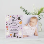 ブー デイ 1歳の誕生日招待状 | かわいいゴースト こんにちは 招待状 (スタンド正面)