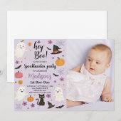 ブー デイ 1歳の誕生日招待状 | かわいいゴースト こんにちは 招待状 (正面/裏面)