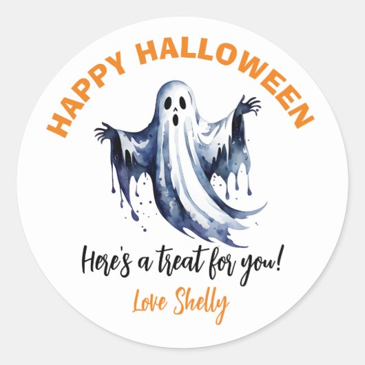 ブー!ハッピー幽霊ハロウィーンステッカー ラウンドシール (正面)