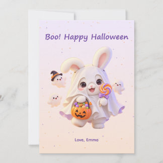ブー ハッピー ハロウィン かわいい お化け うさぎ カード