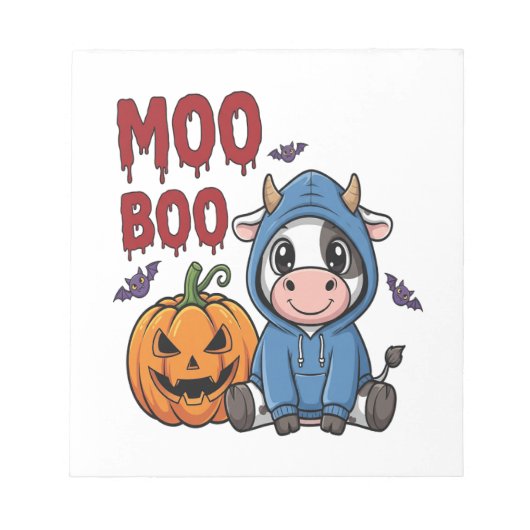 ブー ハロウィン スプーキー ゴースト 牛 ノートパッド (正面)
