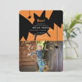 ブー!ハロウィーンこうもり&スパイダーズ写真誕生日 招待状 (スタンド正面)