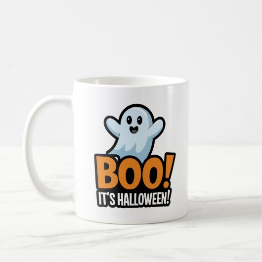 ブー。ハロウィーンのかわいいデザイン コーヒーマグカップ (左)