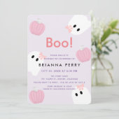 ブー！ハロウィーン幽霊ガールガールパンプキンパープル誕生日 招待状 (スタンド正面)