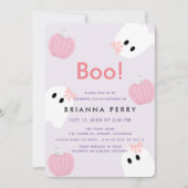ブー！ハロウィーン幽霊ガールガールパンプキンパープル誕生日 招待状 (正面)