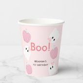 ブー！ハロウィーン幽霊ガールガールパンプキンピンク誕生日 紙コップ (正面)