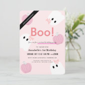 ブー！ハロウィーン幽霊ガールピンクバーチャル誕生日 招待状 (スタンド正面)