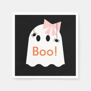 ブー!ハロウィーン幽霊ガールブラック紙ナプキンス スタンダードカクテルナプキン