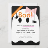 ブー!ハロウィーン幽霊ガールリボンバーチャル誕生日 招待状 (正面)
