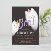 ブー！ハロウィーン幽霊キャットキュートパープル誕生日 招待状 (スタンド正面)