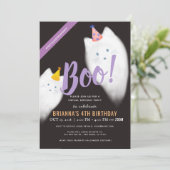 ブー!ハロウィーン幽霊キャットバーチャル誕生日 招待状 (スタンド正面)
