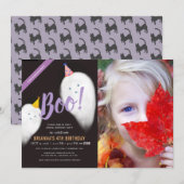 ブー！ハロウィーン幽霊フォトバーチャル誕生日 招待状 (正面/裏面)