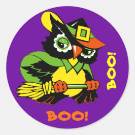 ブー！フクロウおもしろいハロウィン ラウンドシール