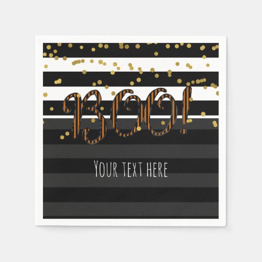 ブー！ブラック&オレンジホワイト金ゴールドハローウィンパーティ スタンダードカクテルナプキン (正面)