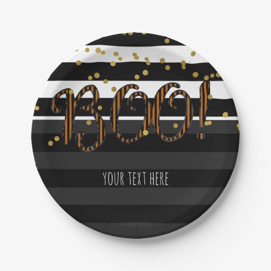 ブー！ブラック&オレンジホワイト金ゴールドハローウィンパーティ ペーパープレート (正面)