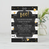 ブー！ブラック&ホワイトキャンディストライプのコーンハロウィーン 招待状 (スタンド正面)