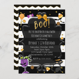 ブー!ブラック&ホワイトストライプパーティーハロウィーンキャンディ 招待状