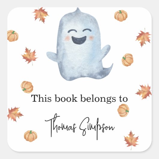 ブー – ベビーシャワー蔵書票 スクエアシール (正面)