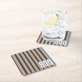 ブー！ミュートされたオレンジと紫のハロウィンストライプの スクエアペーパーコースター (インサイチュ)