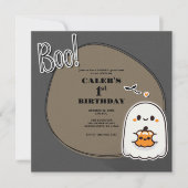 ブー!リトルゴーストグレー ハロウィン 1歳の誕生日 招待状 (正面)