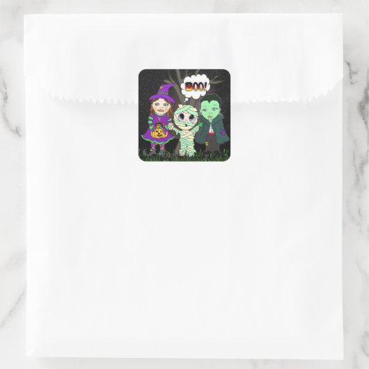 ブー！ヴァンパイア、魔女とママのハロウィーン スクエアシール (バッグ)