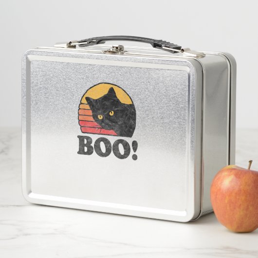 ブー！ヴィンテージ80年代スタイル猫レトロ動揺してH メタルランチボックス (インサイチュ)