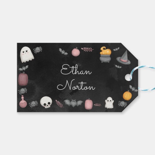 ブー!不気味子供の誕生日パーティー ギフトタグ (正面(横))