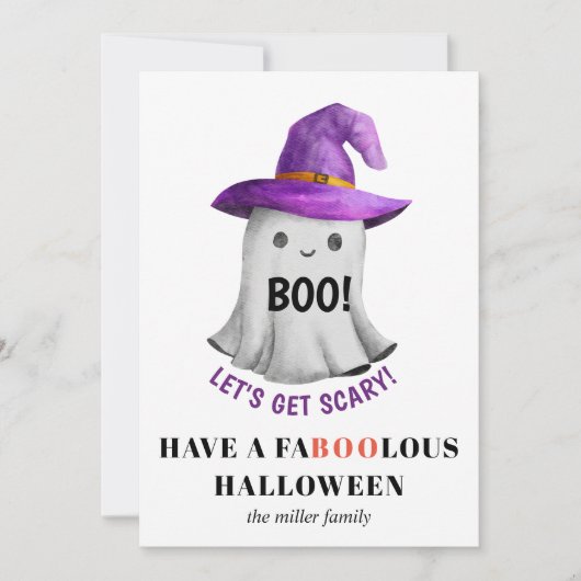 ブー!可愛い幽霊とパープルハットハロウィーン シーズンカード (正面)